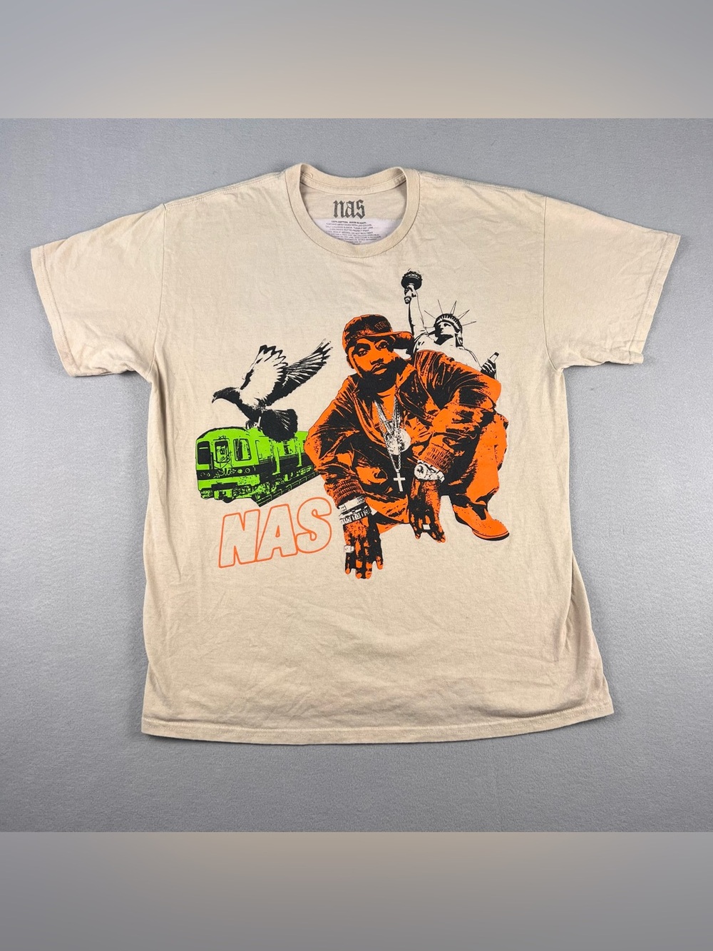 Nas Graphic Short Sleeve Tee in Cream with Orange & Green Print